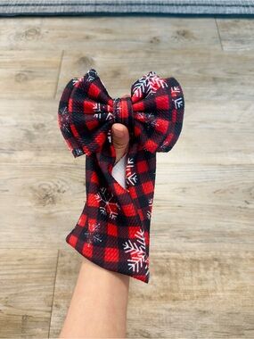 Baby Girl Christmas Plaid Headband Bow 0-6M Bullet Fabric